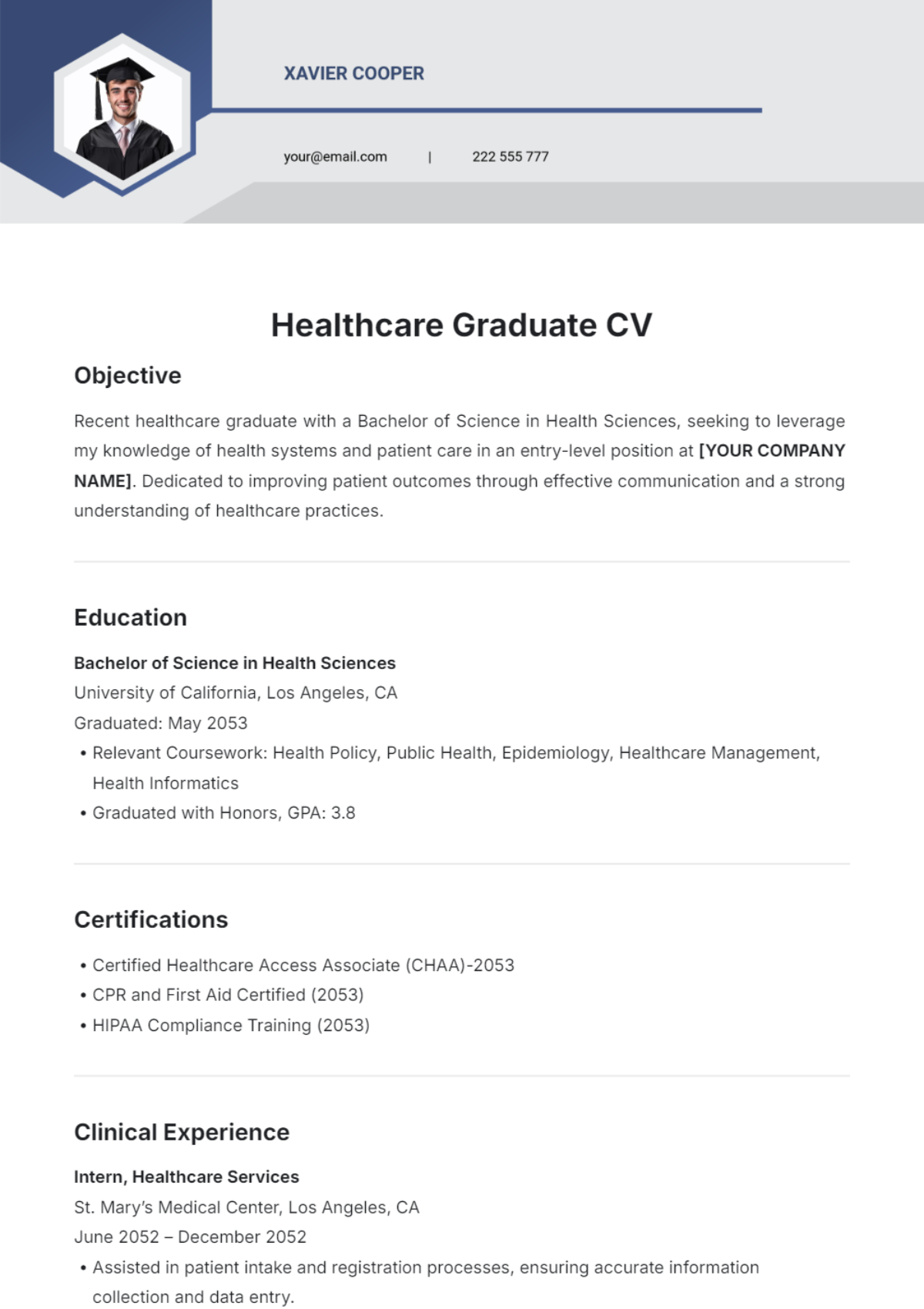 Healthcare Graduate CV Template - Edit Online & Download