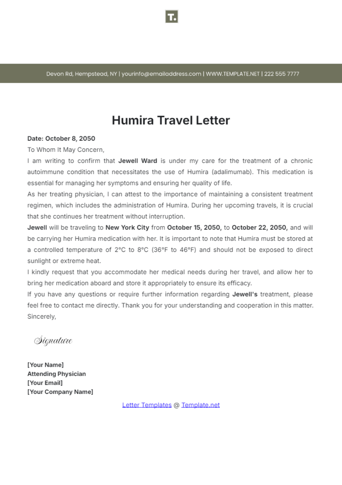 Humira Travel Letter Template - Edit Online & Download