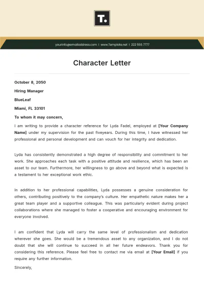 Free Character Letter Template to Edit Online