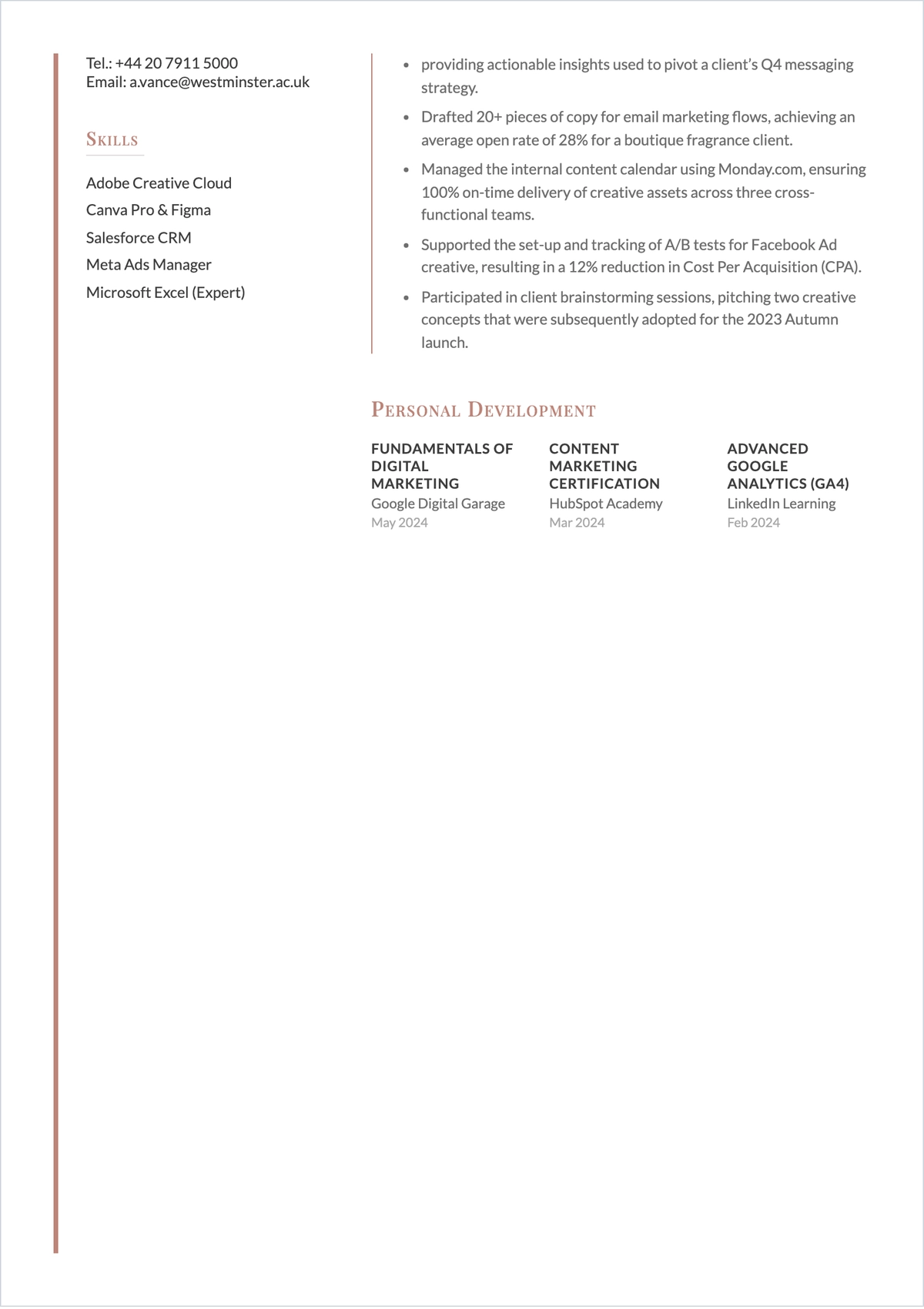 Free UK Graduate ATS CV Template, AI CV Builder