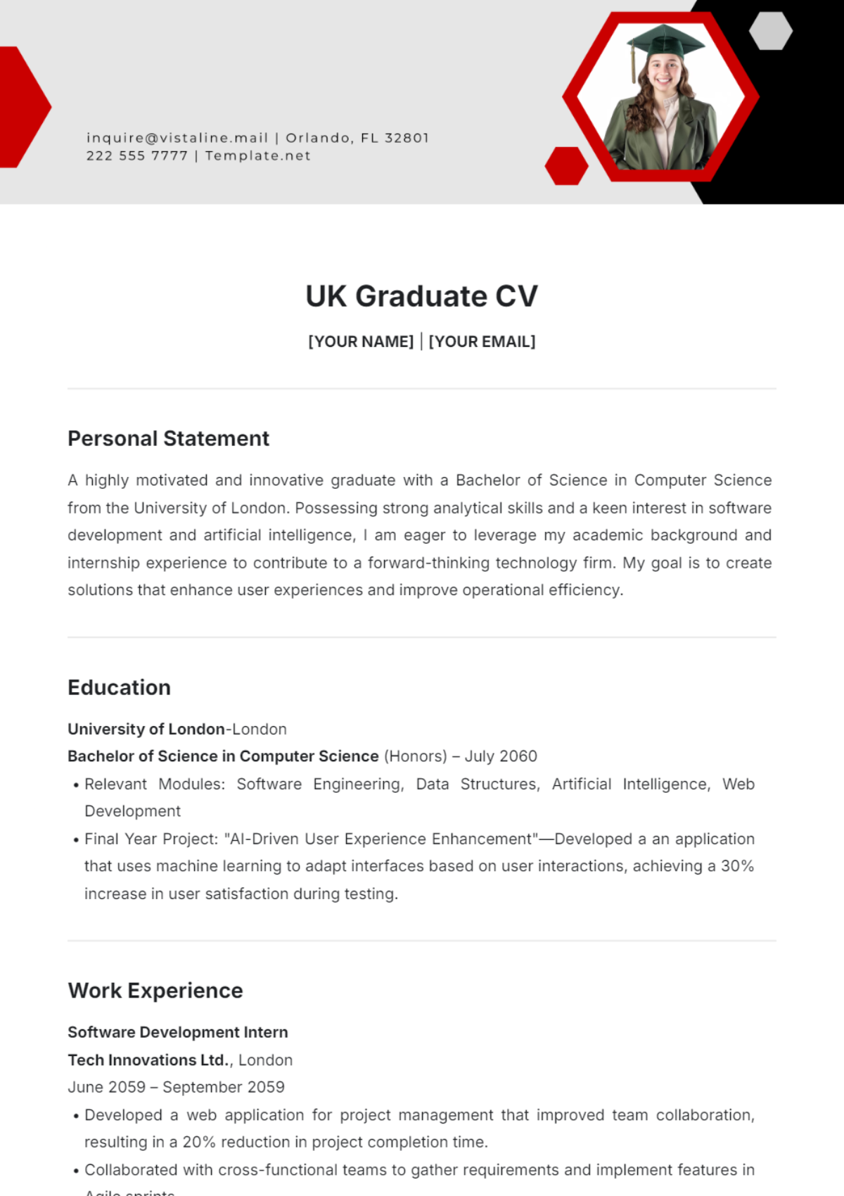 UK Graduate CV Template - Edit Online & Download