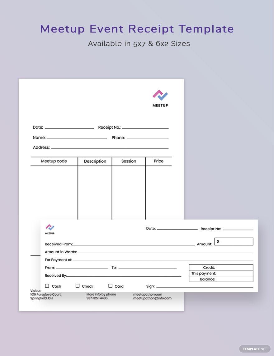 Meetup Event Receipt Template in Word, Google Docs, Google Sheets, Illustrator, PSD, Apple Pages, Publisher, InDesign