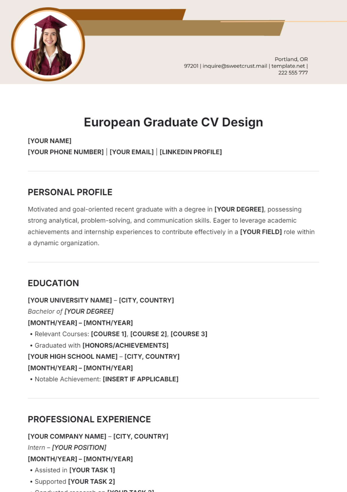 European Graduate CV Design Template - Edit Online & Download