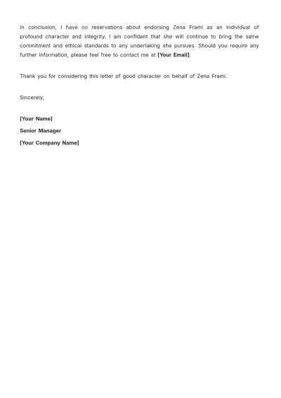 Free Simple Letter of Good Character Template to Edit Online
