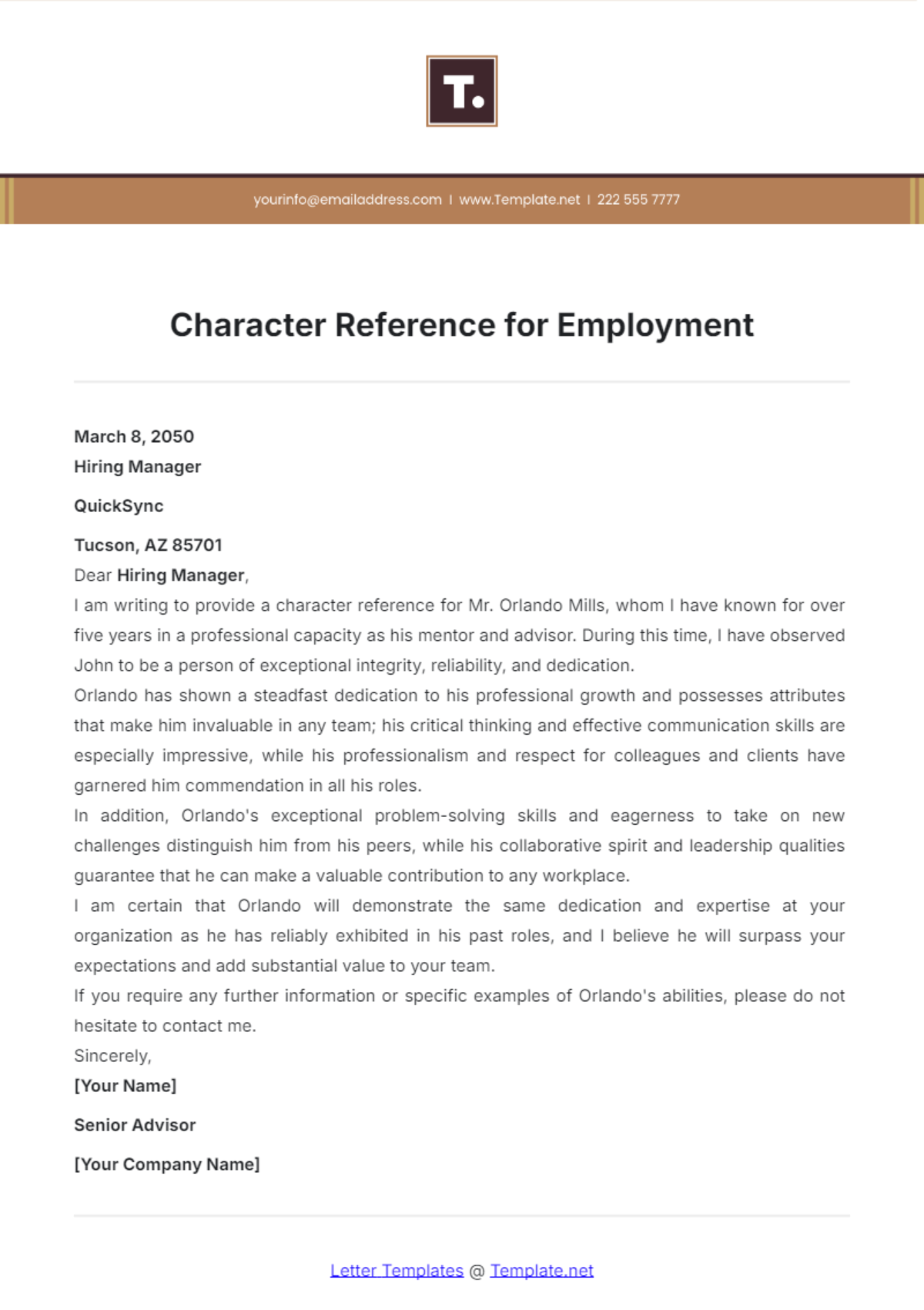 Character Reference for Employment Template - Edit Online & Download