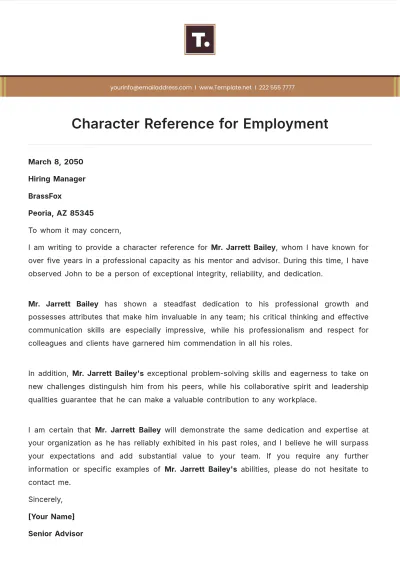 Free Character Reference for Employment Template to Edit Online
