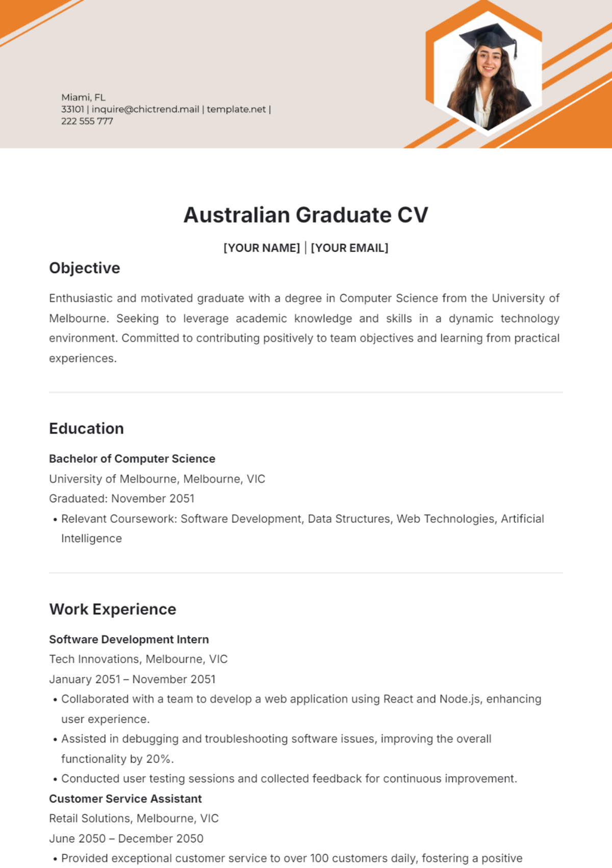 Australian Graduate CV Template - Edit Online & Download