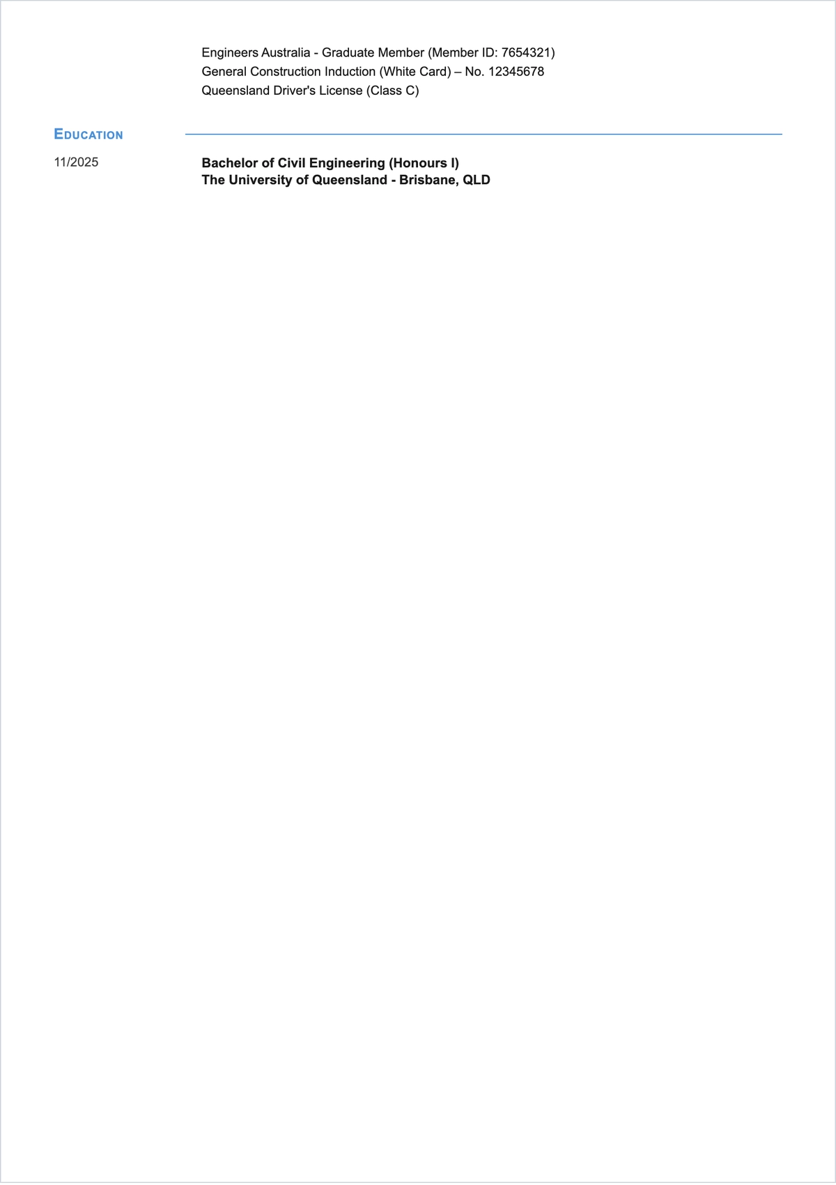 Free Australian Graduate ATS CV Template, AI CV Builder