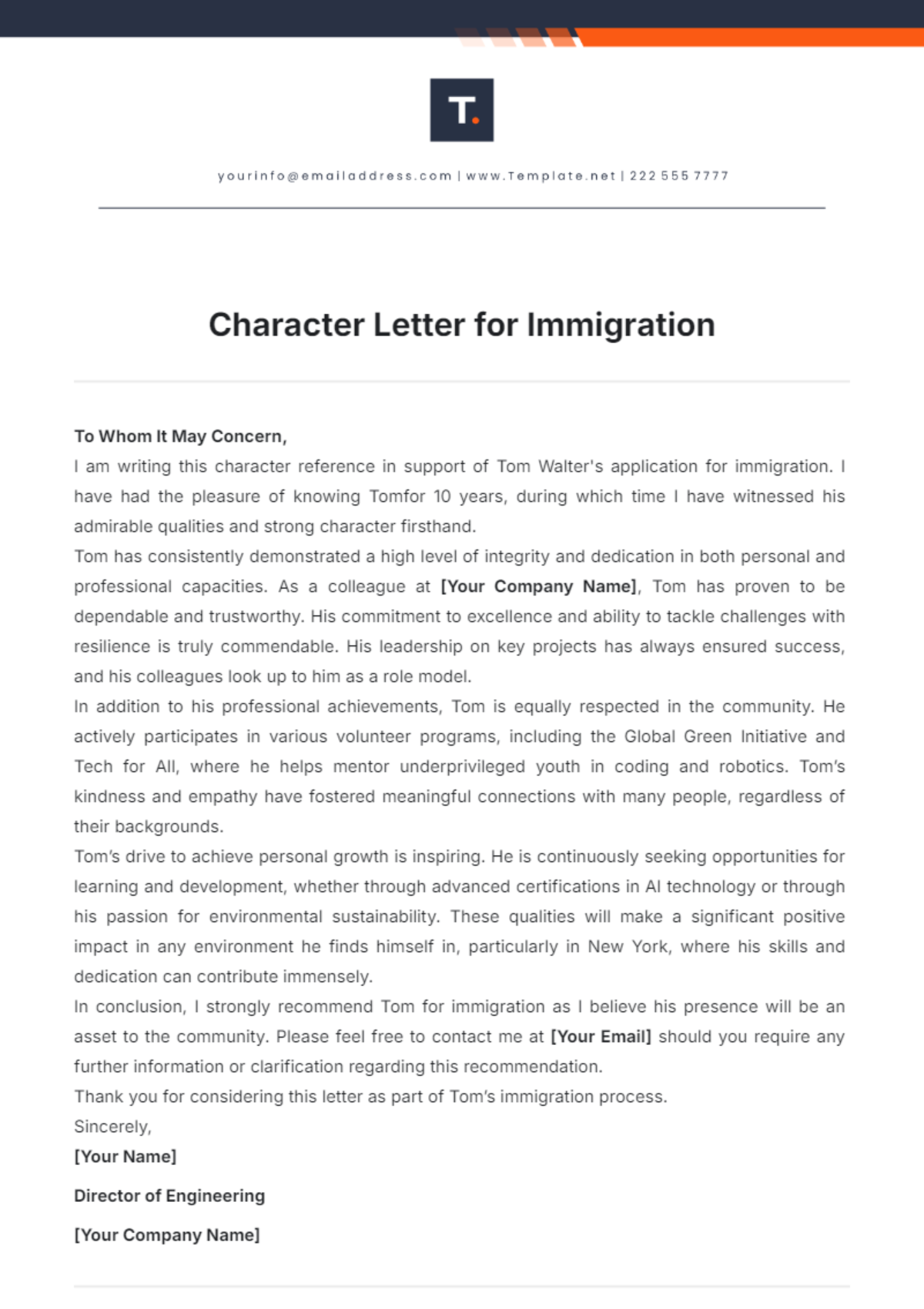 Character Letter for Immigration Template - Edit Online & Download