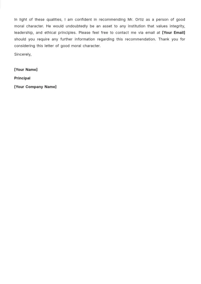 Free Printable Good Moral Character Letter Template to Edit Online