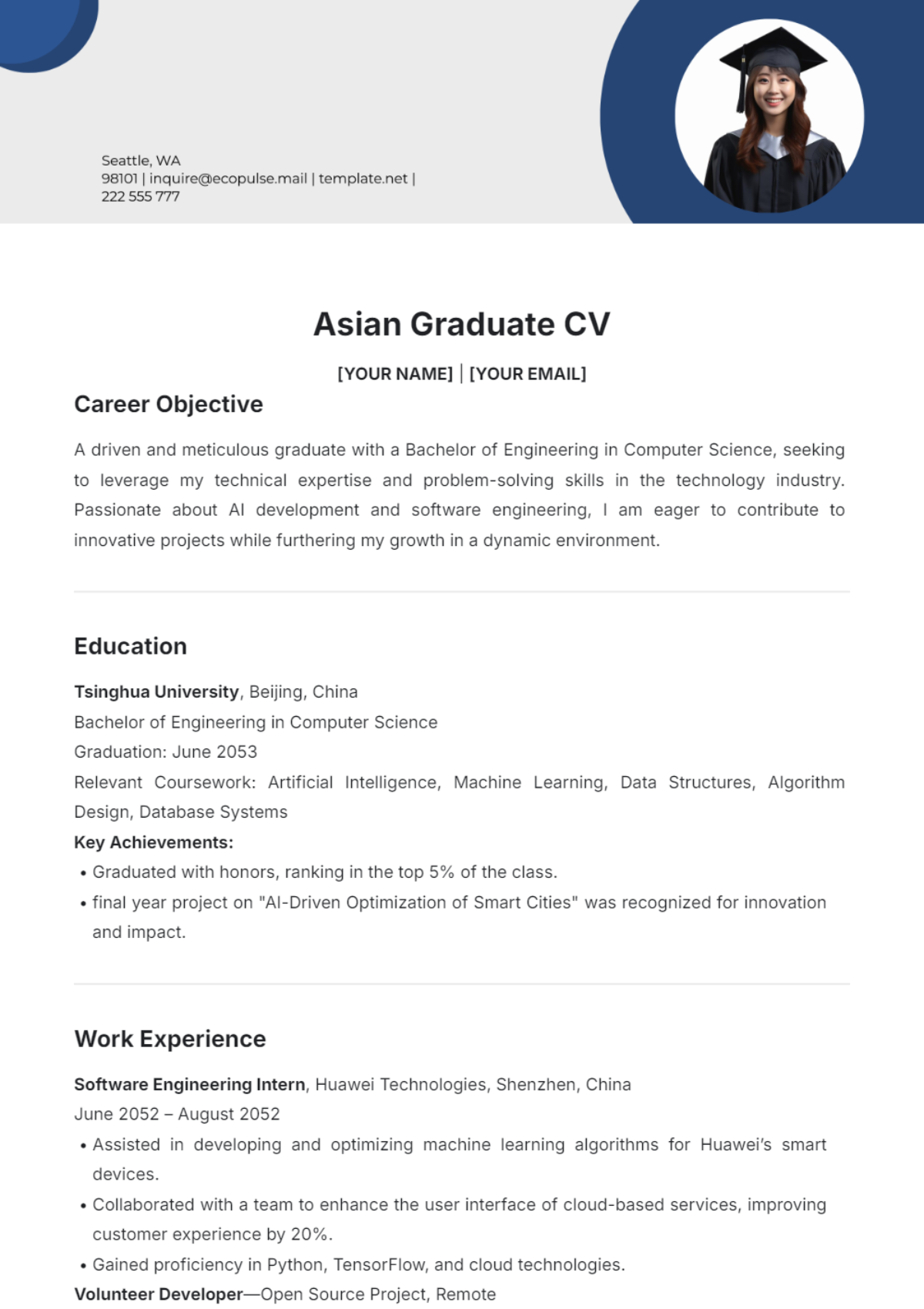 Asian Graduate CV Template - Edit Online & Download