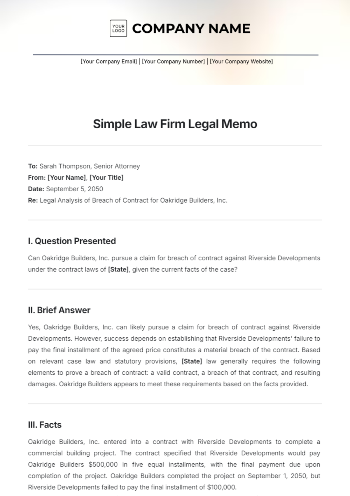 Simple Law Firm Legal Memo Template - Edit Online & Download