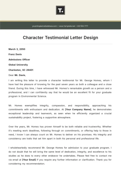 Free Character Testimonial Letter Design Template to Edit Online