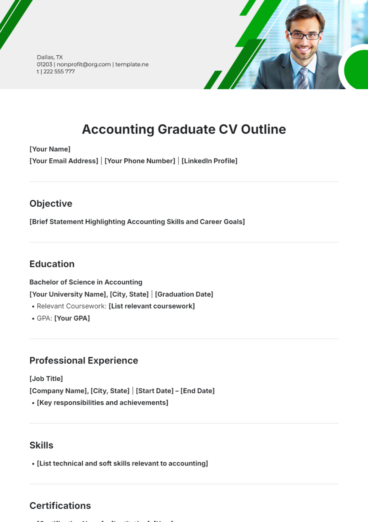 Accounting Graduate CV Outline Template - Edit Online & Download