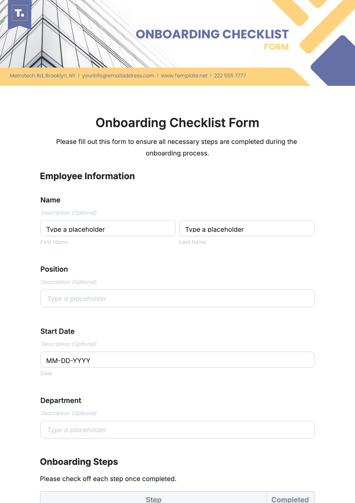 Onboarding Checklist Form Template - Edit Online & Download