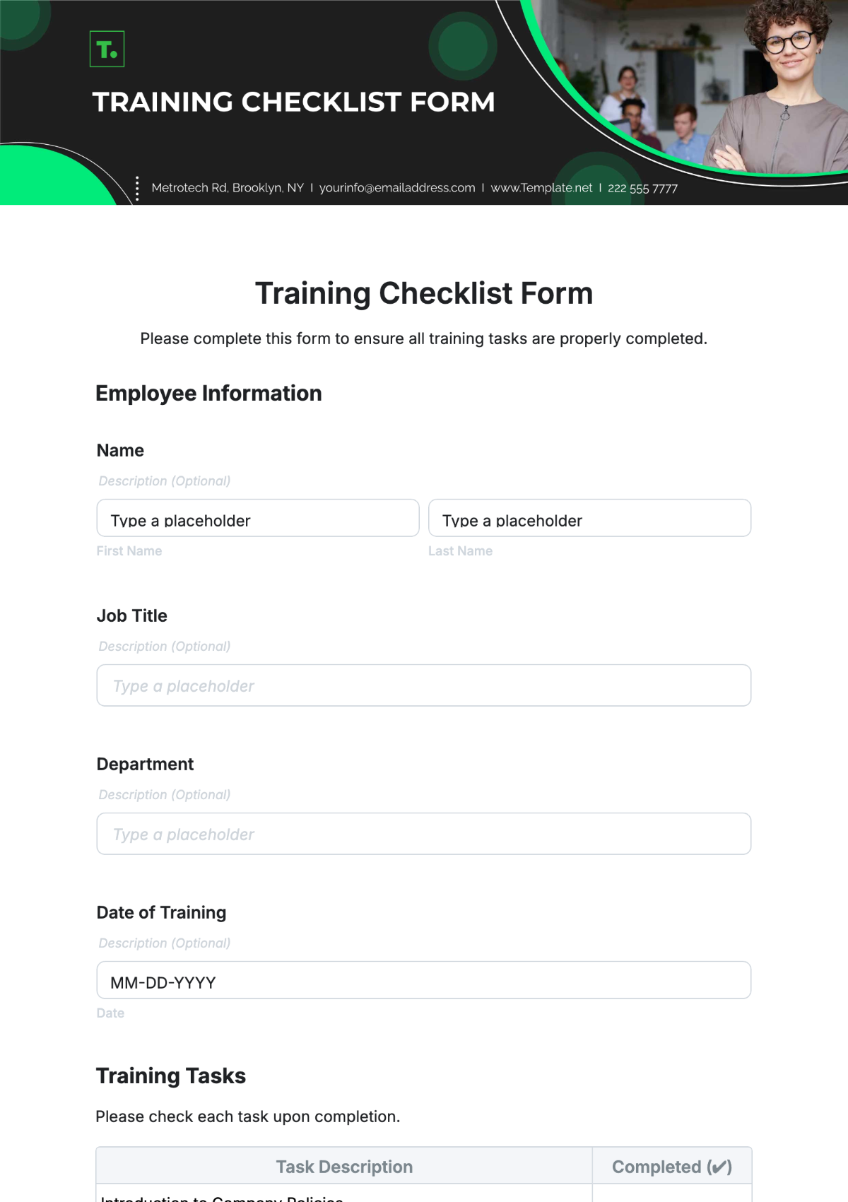 Free Training Checklist Form Template