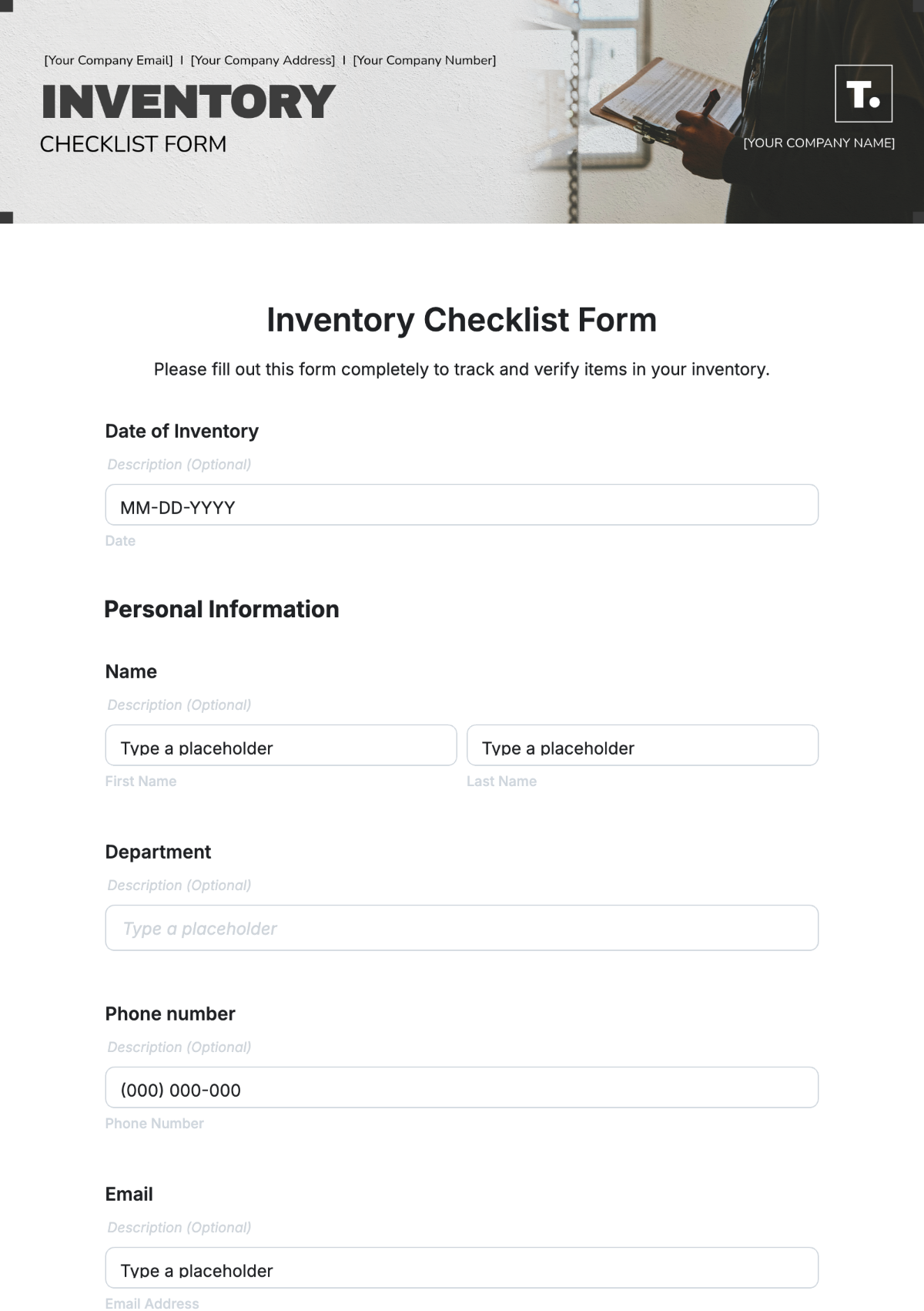 Free Inventory Checklist Form Template