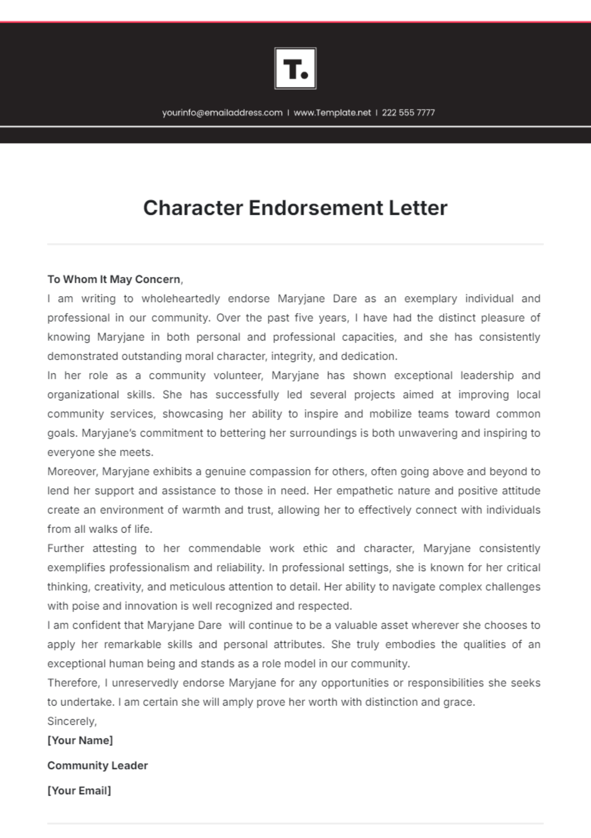 Character Endorsement Letter Template - Edit Online & Download