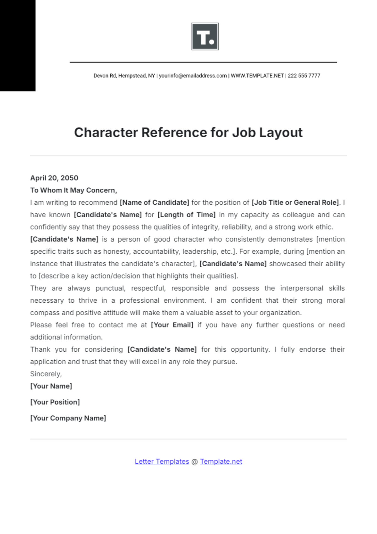 Character Reference for Job Layout Template - Edit Online & Download