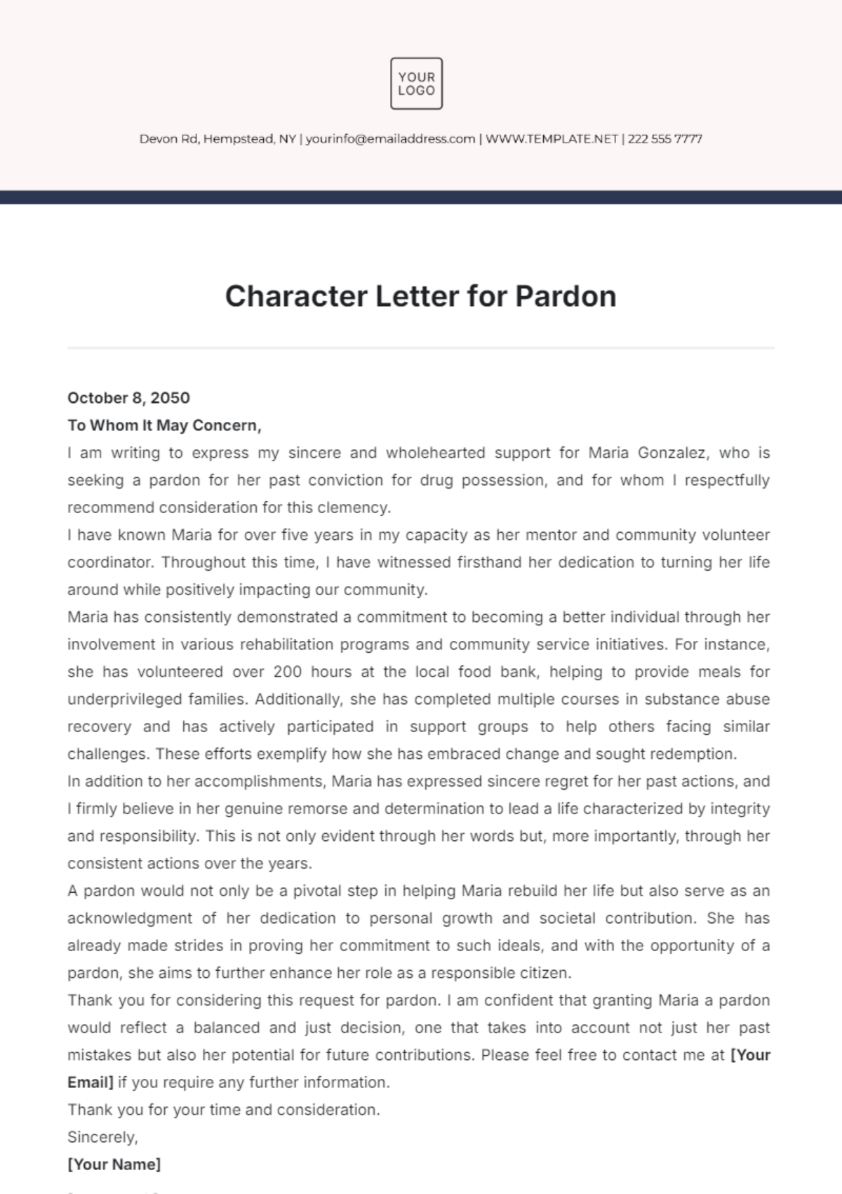 Character Letter for Pardon Template - Edit Online & Download