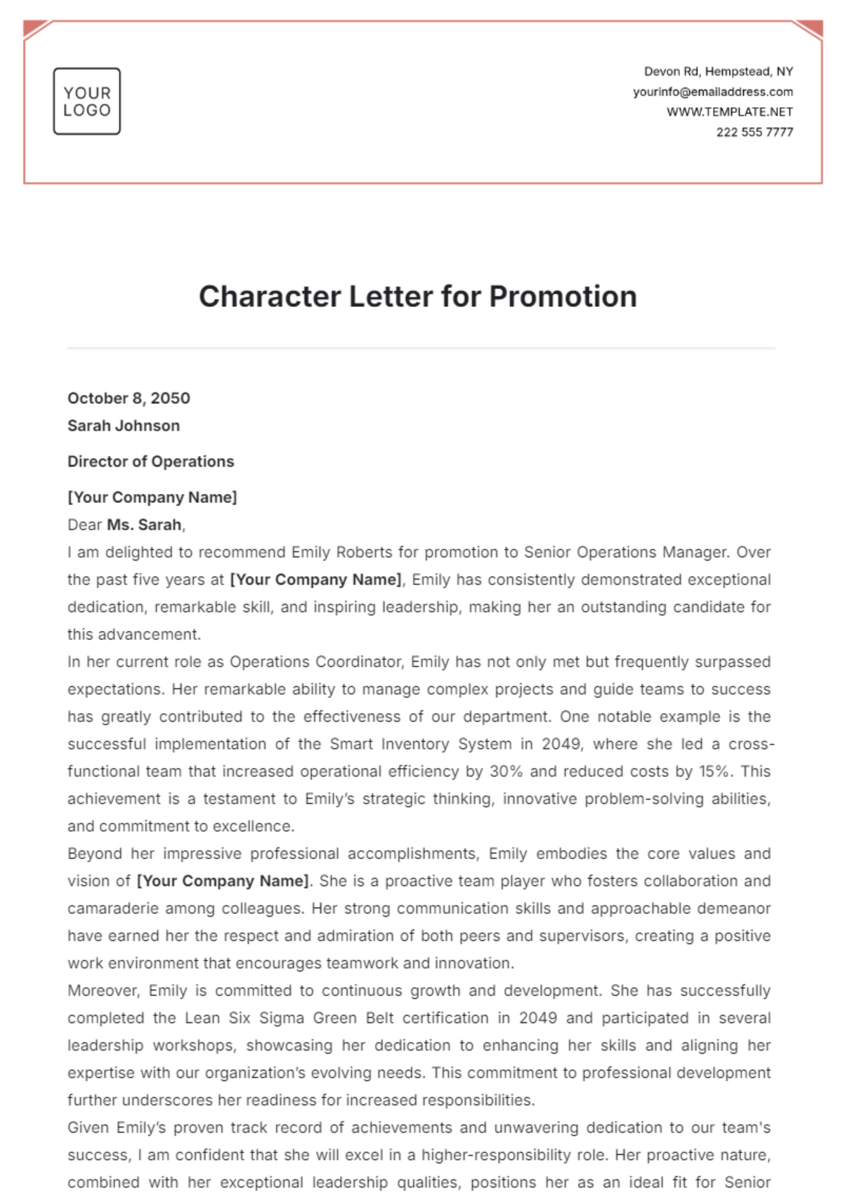 Character Letter for Promotion Template - Edit Online & Download