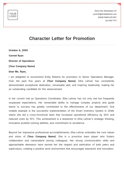 Free Character Letter for Promotion Template to Edit Online
