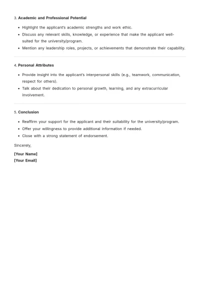 Free Character Reference Letter for University Outline Template to Edit Online