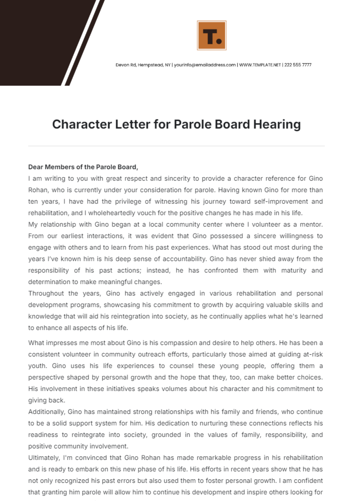 Character Letter for Parole Board Hearing Template - Edit Online & Download