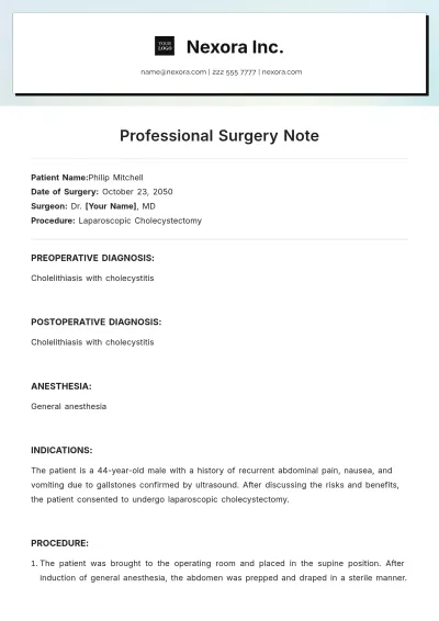 Free Professional Surgery Note Template to Edit Online