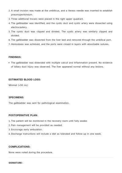 Free Professional Surgery Note Template to Edit Online