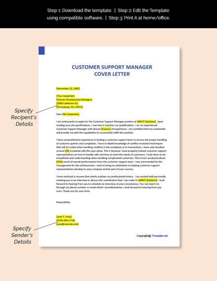 cover letter examples support manager