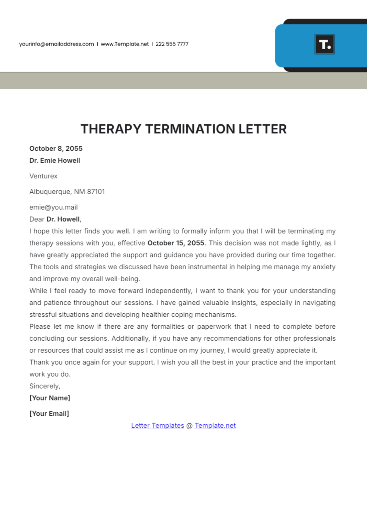 Therapy Termination Letter Template - Edit Online & Download