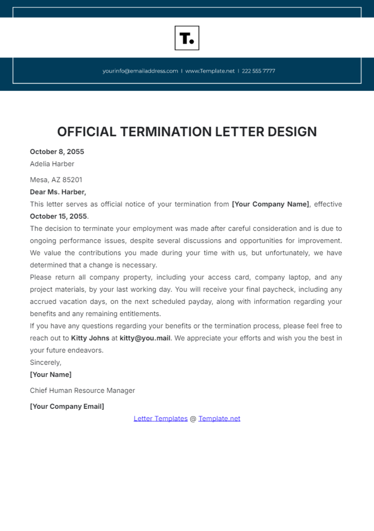 Official Termination Letter Design Template - Edit Online & Download