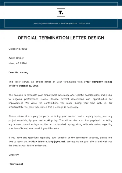 Free Official Termination Letter Design Template to Edit Online