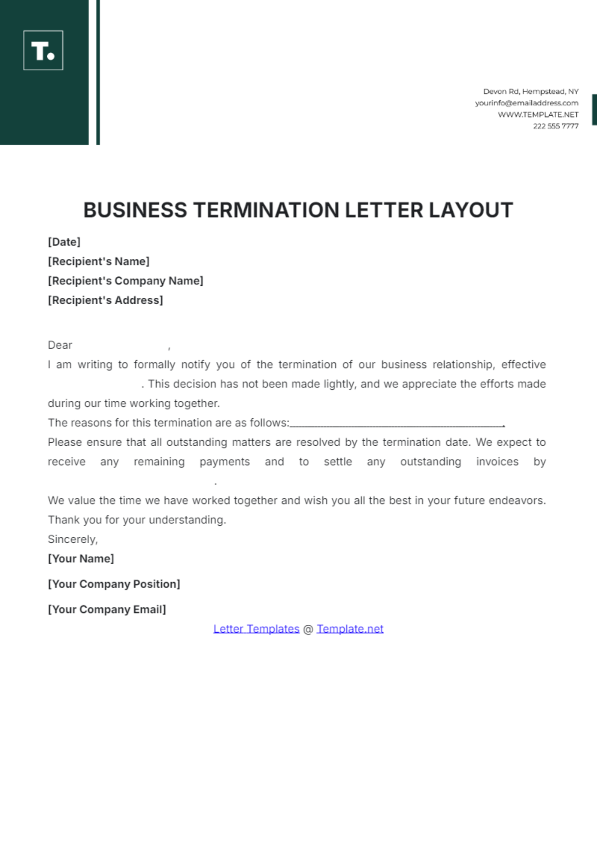 Business Termination Letter Layout Template - Edit Online & Download