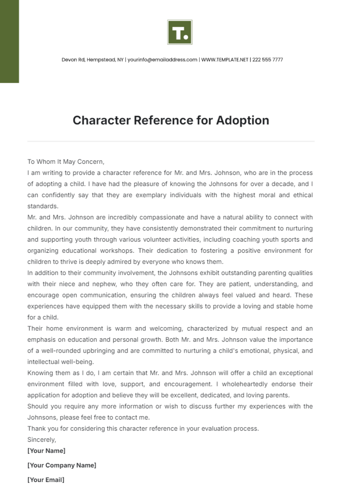 Character Reference for Adoption Template