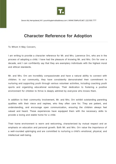 Free Character Reference for Adoption Template to Edit Online