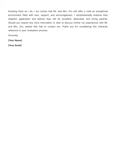 Free Character Reference for Adoption Template to Edit Online