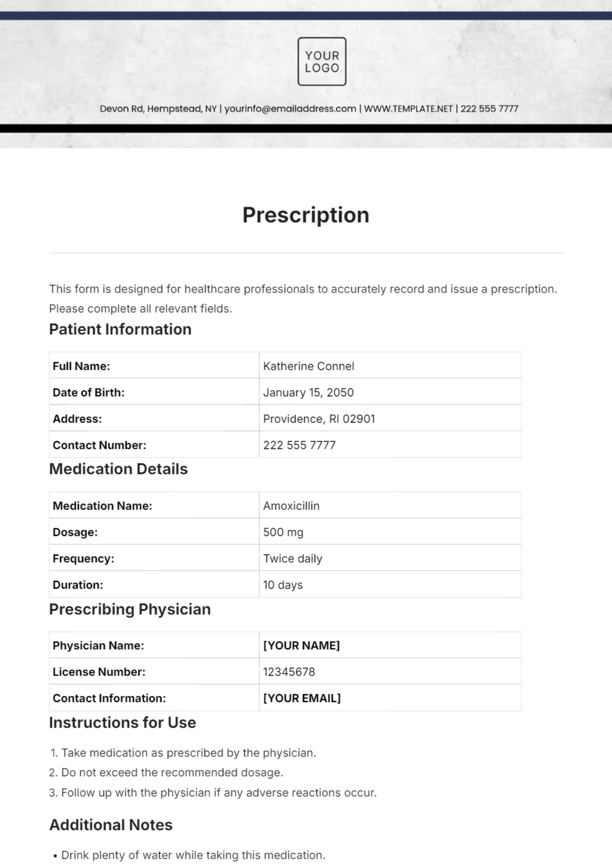 Prescription Template - Edit Online & Download