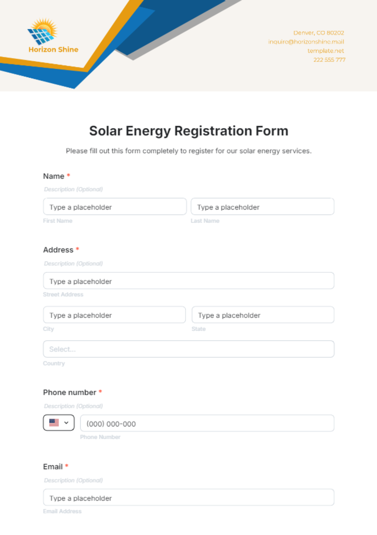 Solar Energy Registration Form Template - Edit Online & Download