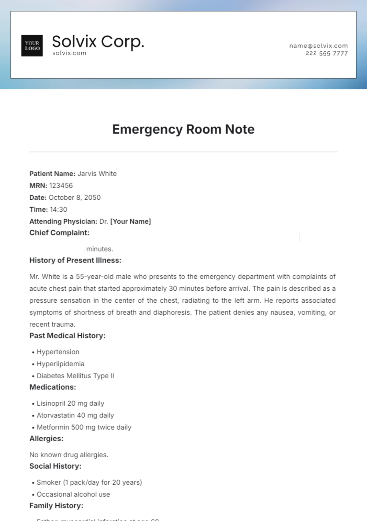 Free Emergency Room Note Template