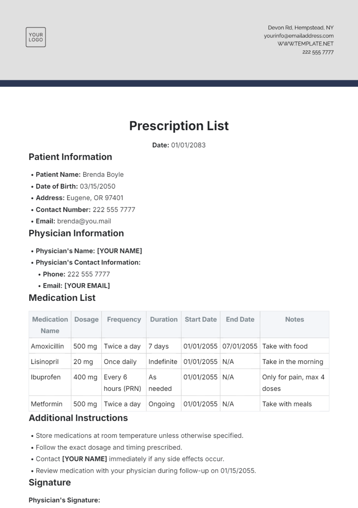 Prescription List Template - Edit Online & Download