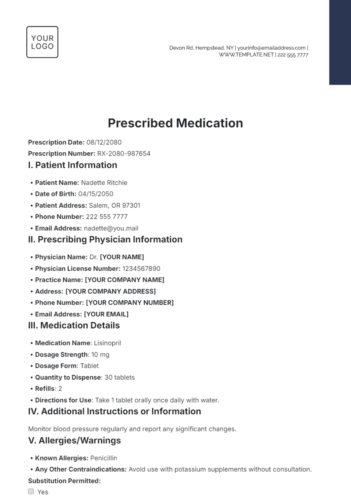 Prescribed Medication Template - Edit Online & Download