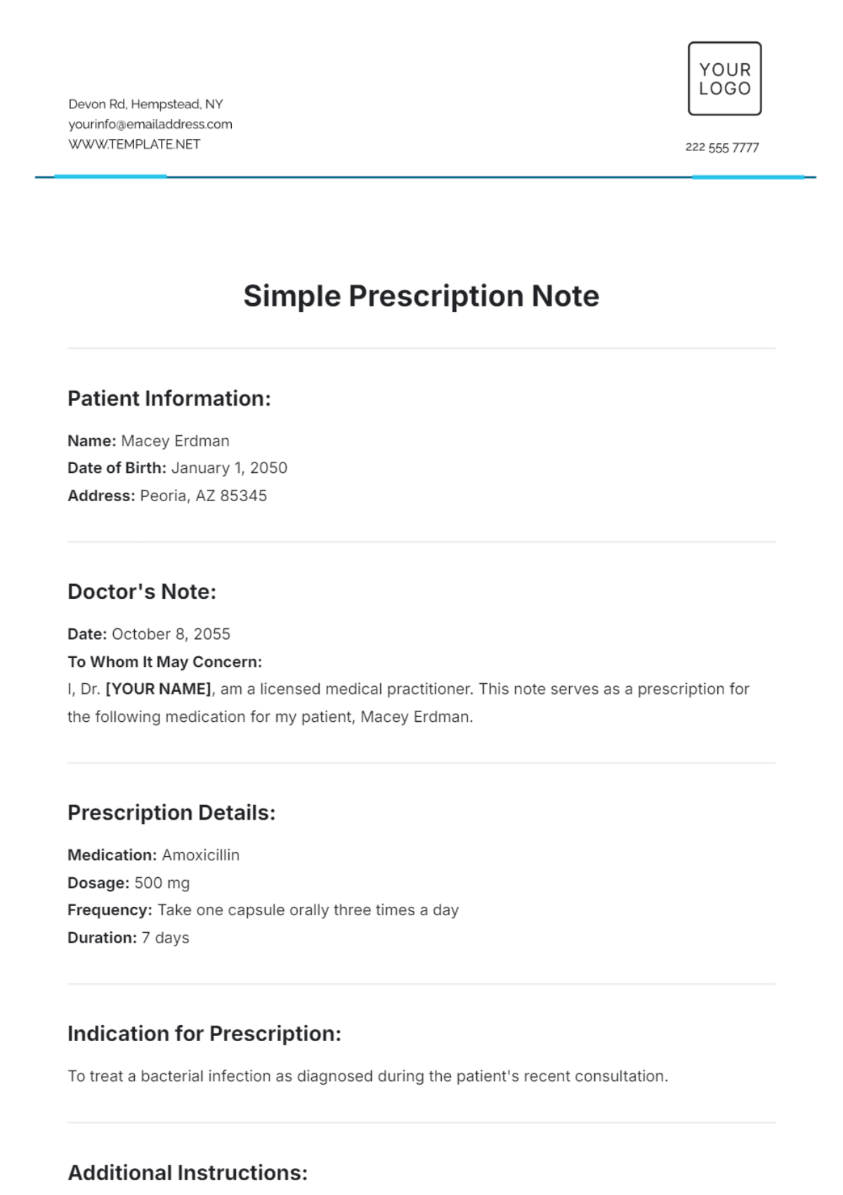 Simple Prescription Note Template - Edit Online & Download