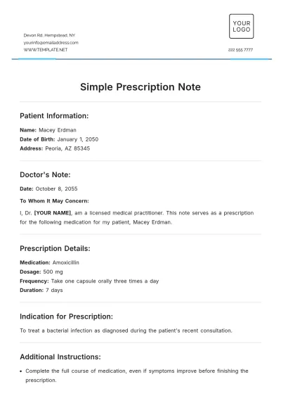 Free Simple Prescription Note Template to Edit Online