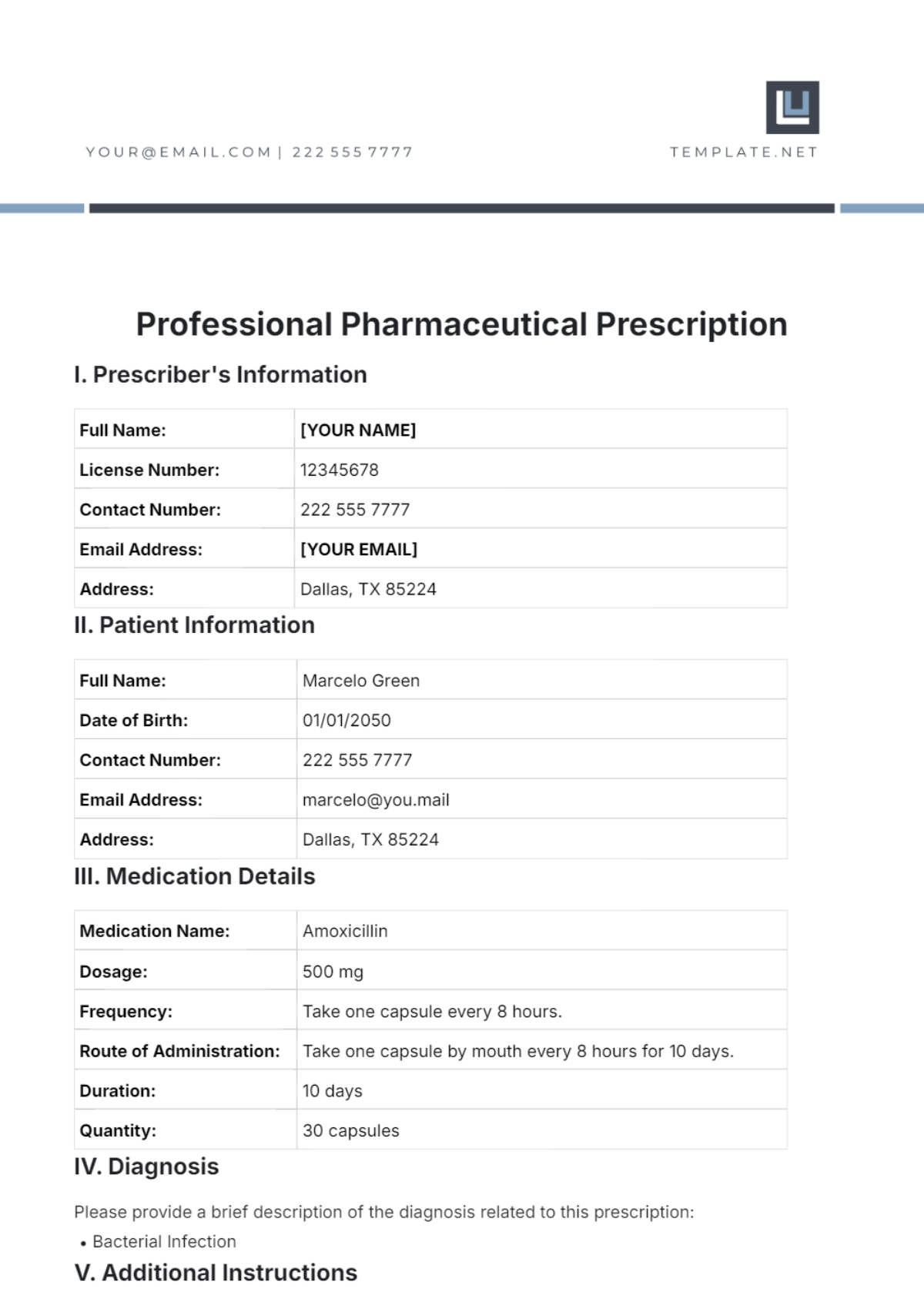 Professional Pharmaceutical Prescription Template - Edit Online & Download