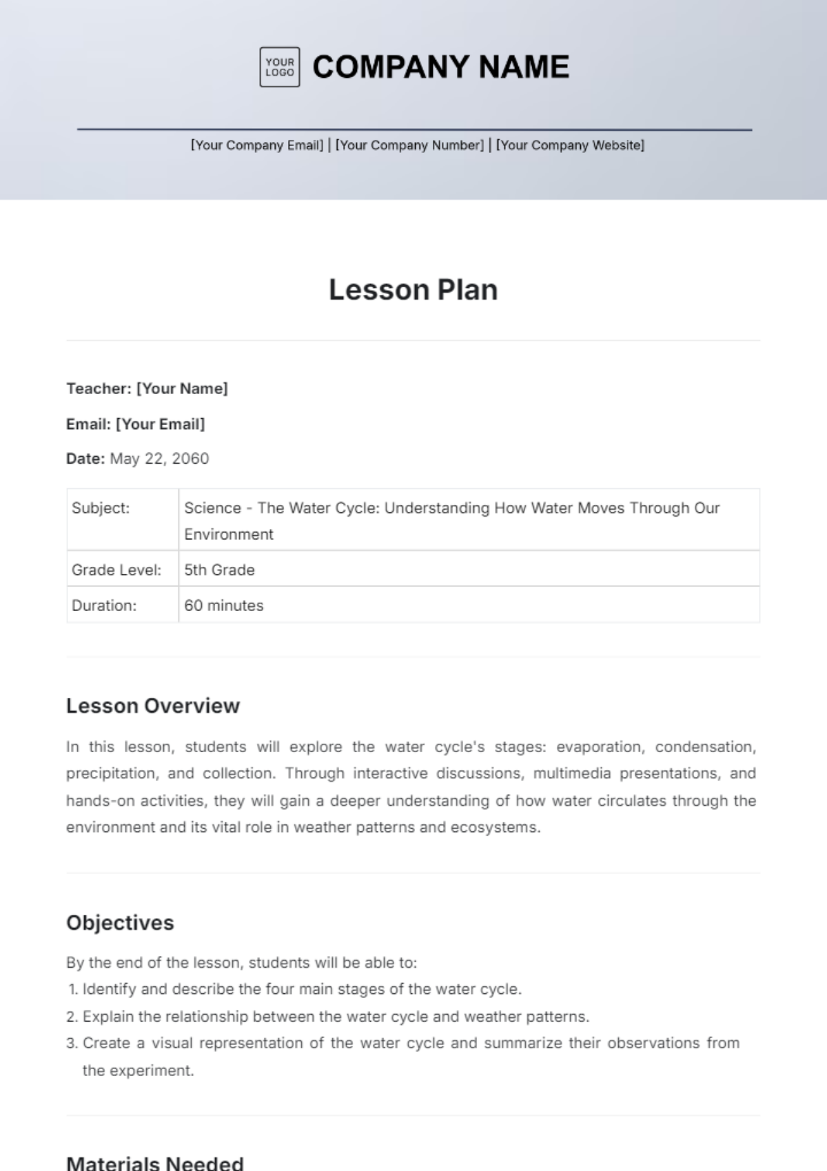 Lesson Plan Template - Edit Online & Download