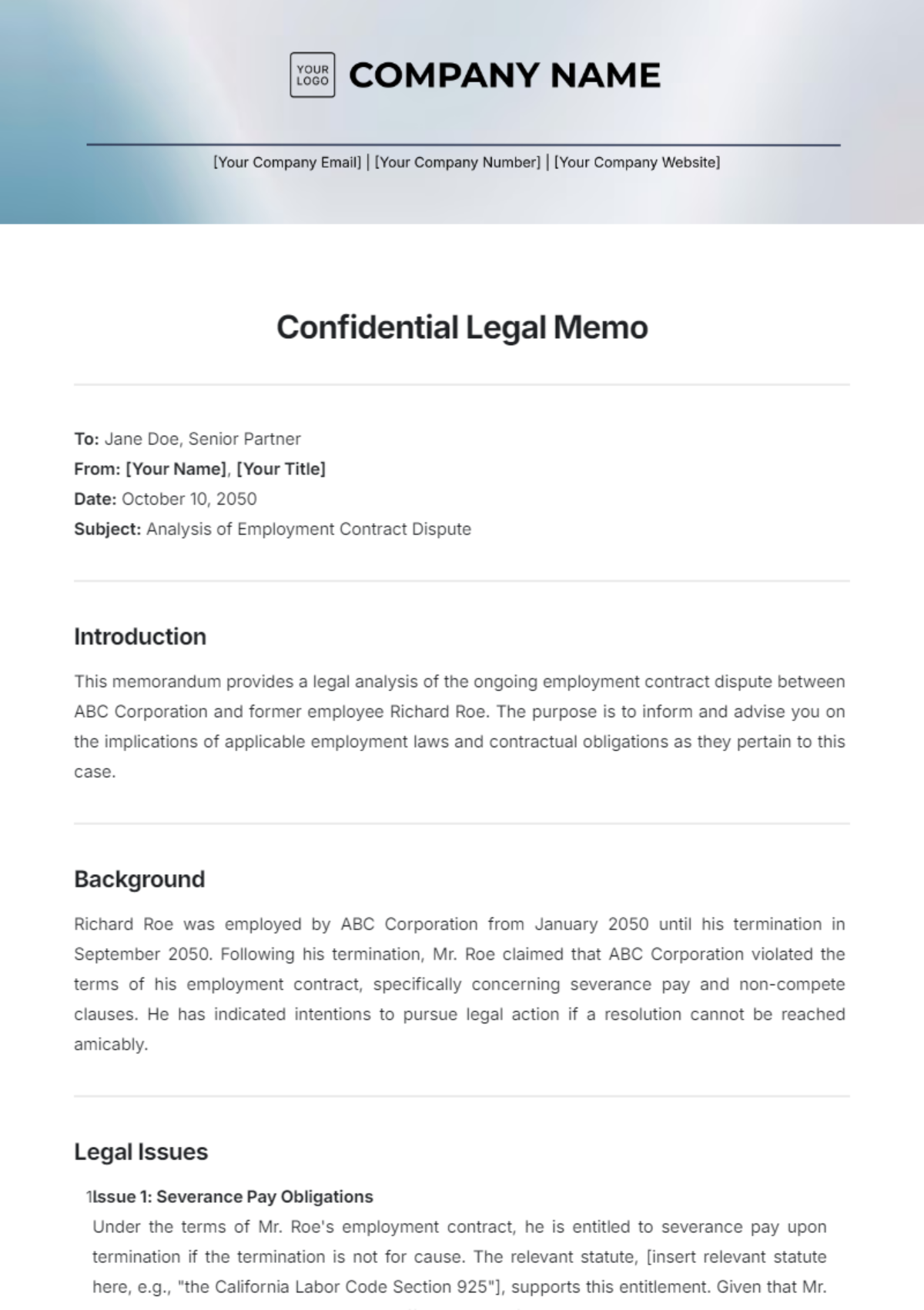 Confidential Legal Memo Template - Edit Online & Download