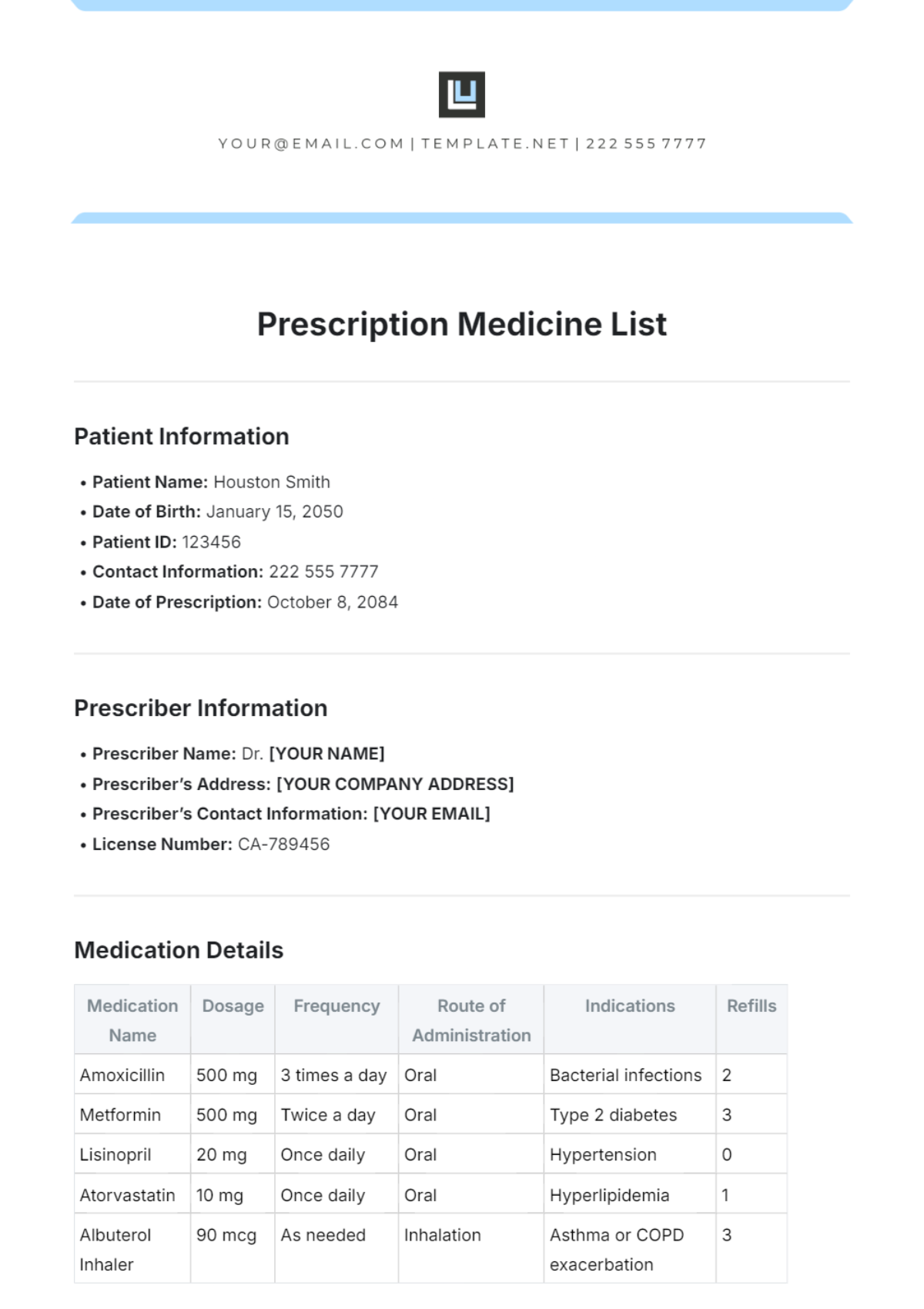 Free Prescription Medicine List Template - Edit Online & Download ...