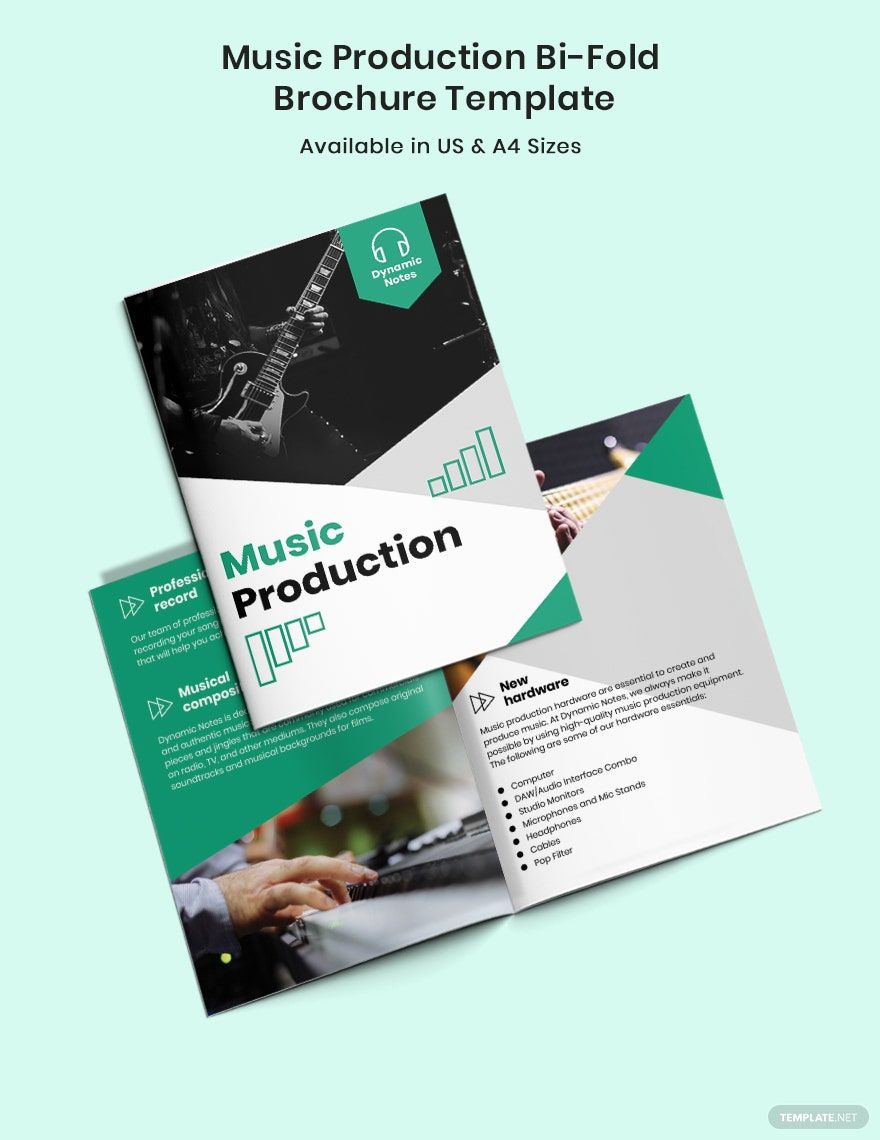 Free Music Production Bi-Fold Brochure Template in Word, Google Docs, Illustrator, PSD, Apple Pages, Publisher, InDesign